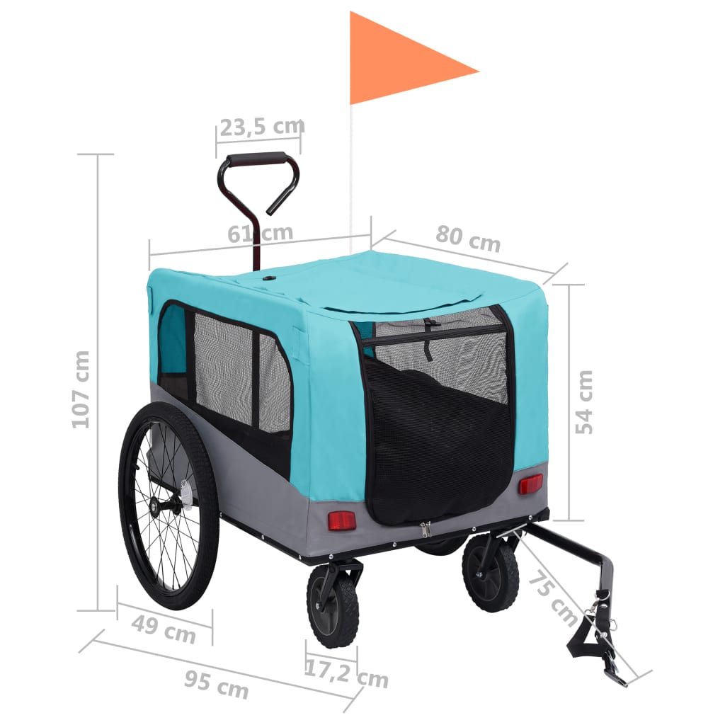 vidaXL 2-i-1 sykkeltilhenger og joggevogn for kjæledyr blå og grå