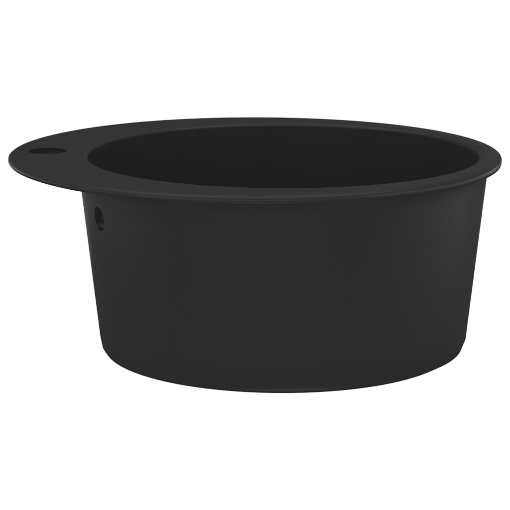 vidaXL Kjøkkenvask i granitt enkel kum rund svart