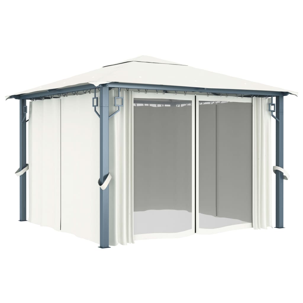 vidaXL Paviljong med gardin 300x300 cm kremhvit aluminium