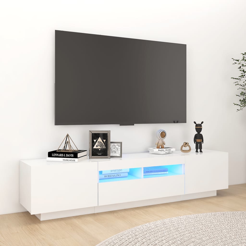 vidaXL TV-benk med LED-lys høyglans hvit 180x35x40 cm