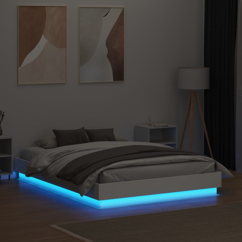 vidaXL Sengeramme med LED-lys hvit 120x190 cm