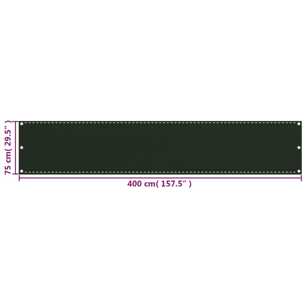 vidaXL Balkongskjerm mørkegrønn 75x400 cm HDPE