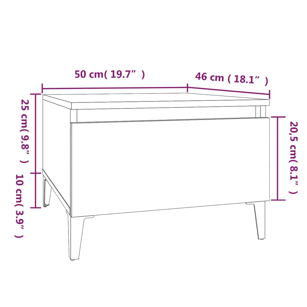 vidaXL Sidebord høyglans hvit 50x46x35 cm konstruert tre