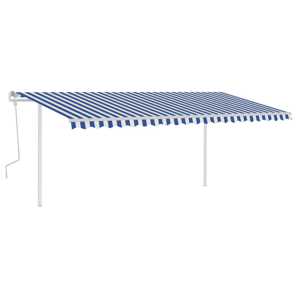 vidaXL Manuell uttrekkbar markise med stolper 5x3 m blå og hvit