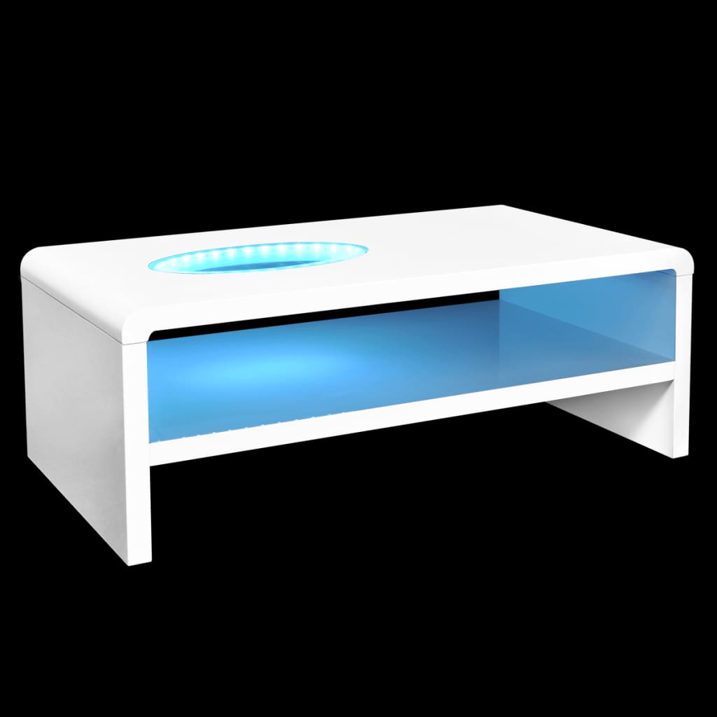 vidaXL Salongbord med LED høyglans hvit