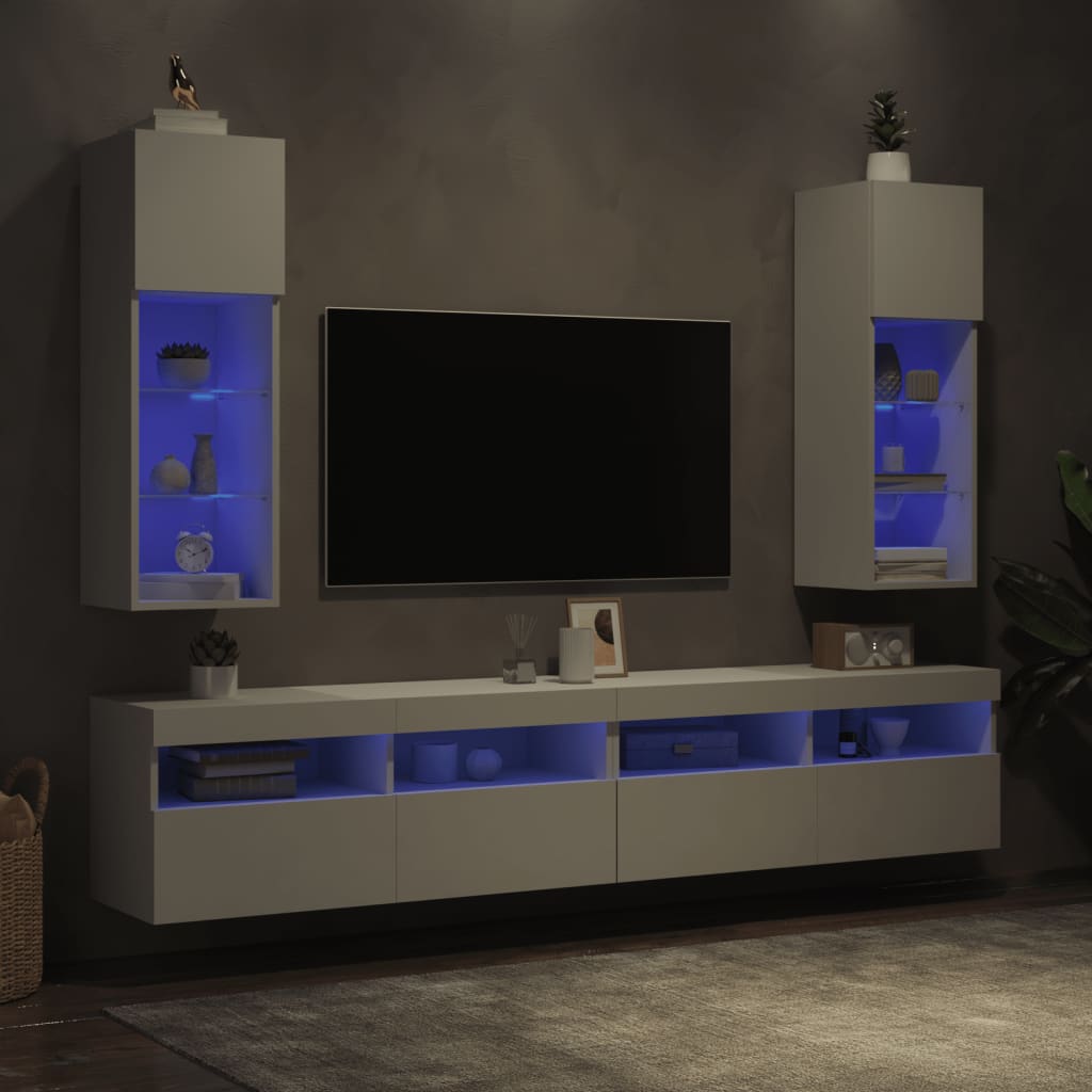 vidaXL TV-benker med LED-lys 2 stk hvit 30,5x30x90 cm