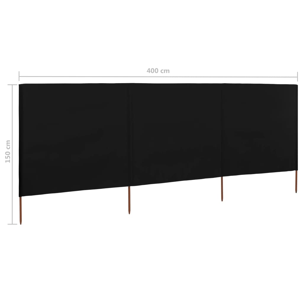vidaXL Vindskjermer 3 paneler stoff 400x120 cm svart