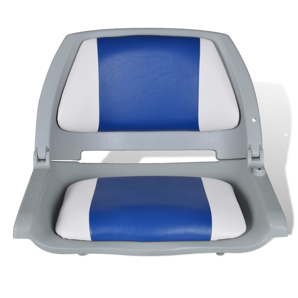 Båtstol med sammenleggbar ryggstøtte med blå-hvit pute 41x51x48 cm