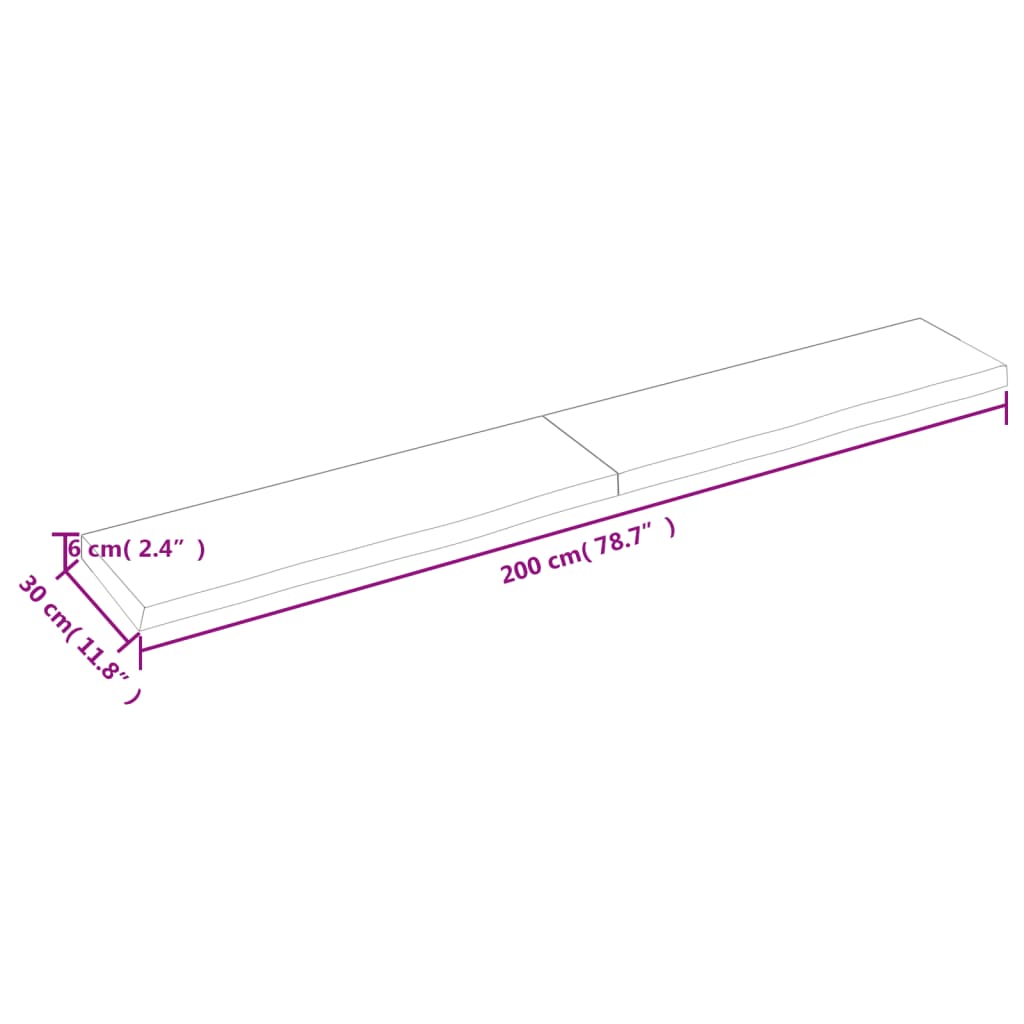 vidaXL Benkeplate til bad 200x30x(2-6) cm ubehandlet heltre