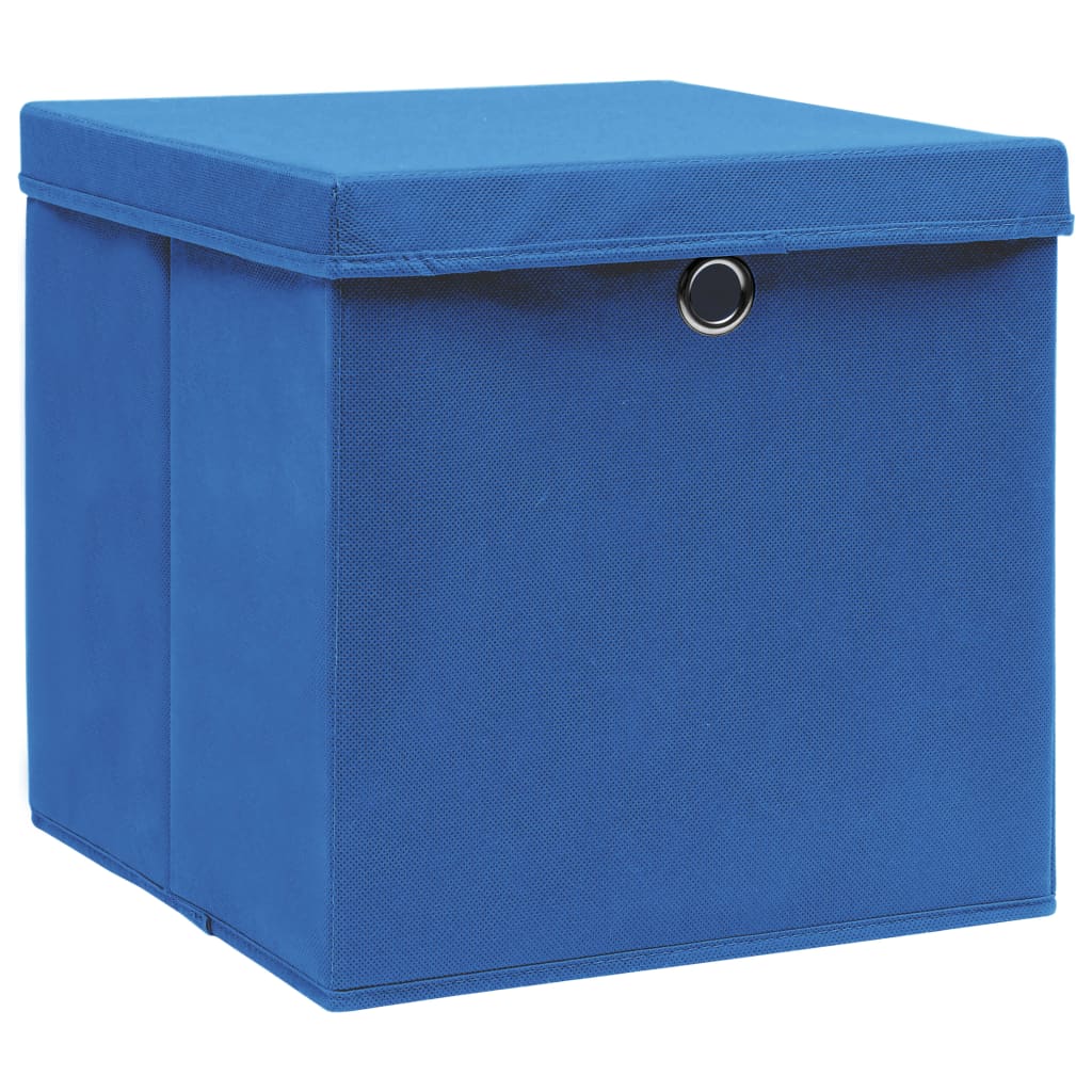 vidaXL Oppbevaringsbokser med lokk 10 stk blå 32x32x32 cm stoff