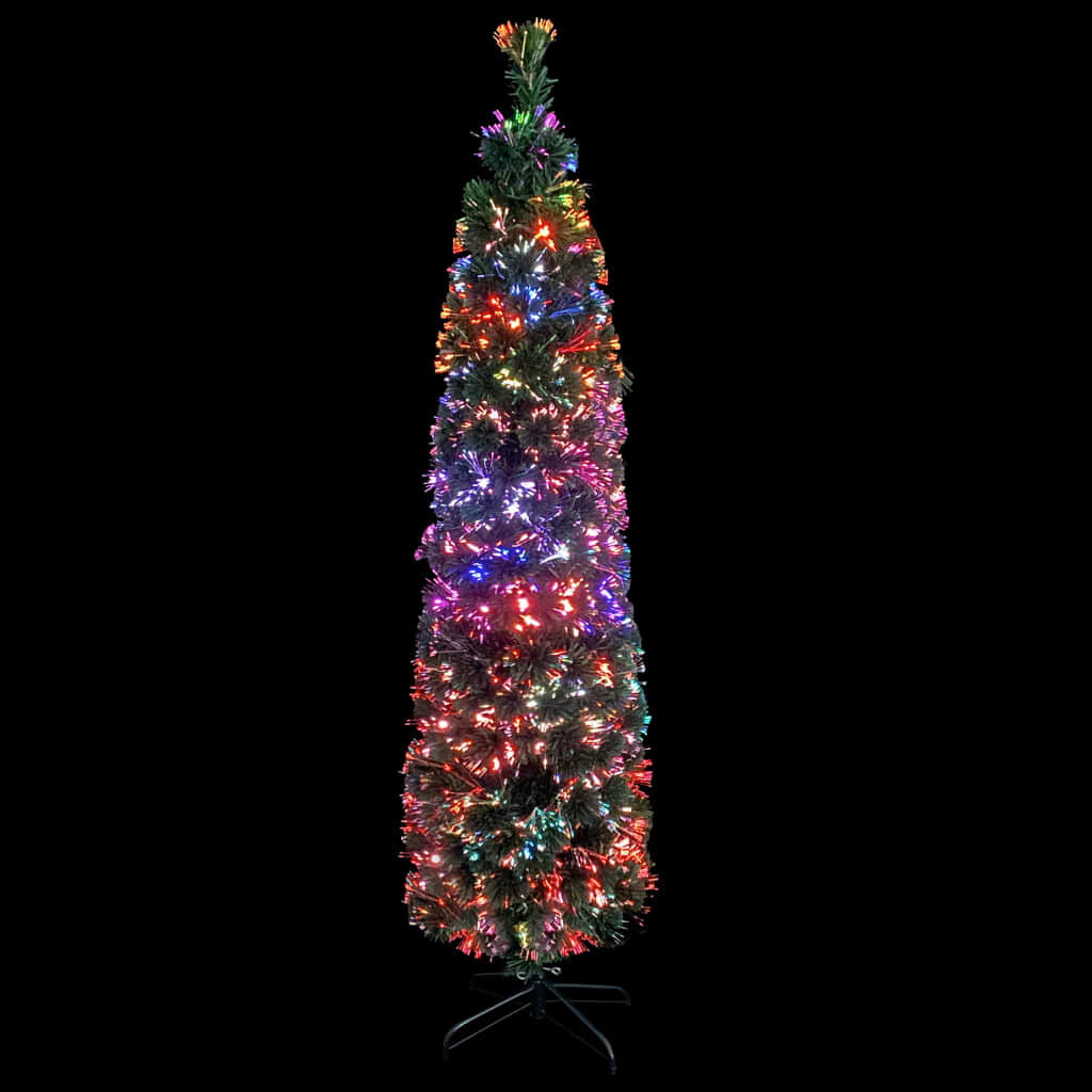 vidaXL Slankt kunstig juletre med stativ 210 cm fiberoptikk
