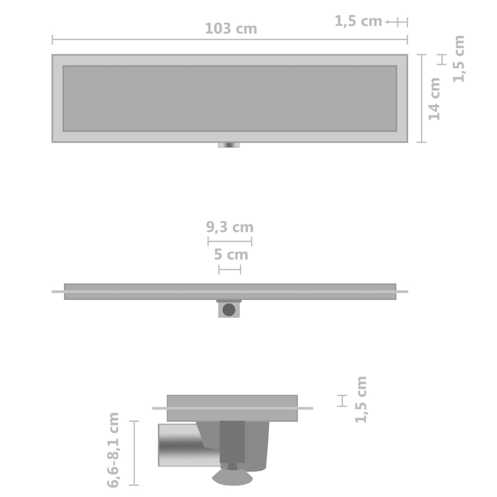 vidaXL Dusjavløp med 2-i-1 sluk 103x14 cm rustfritt stål