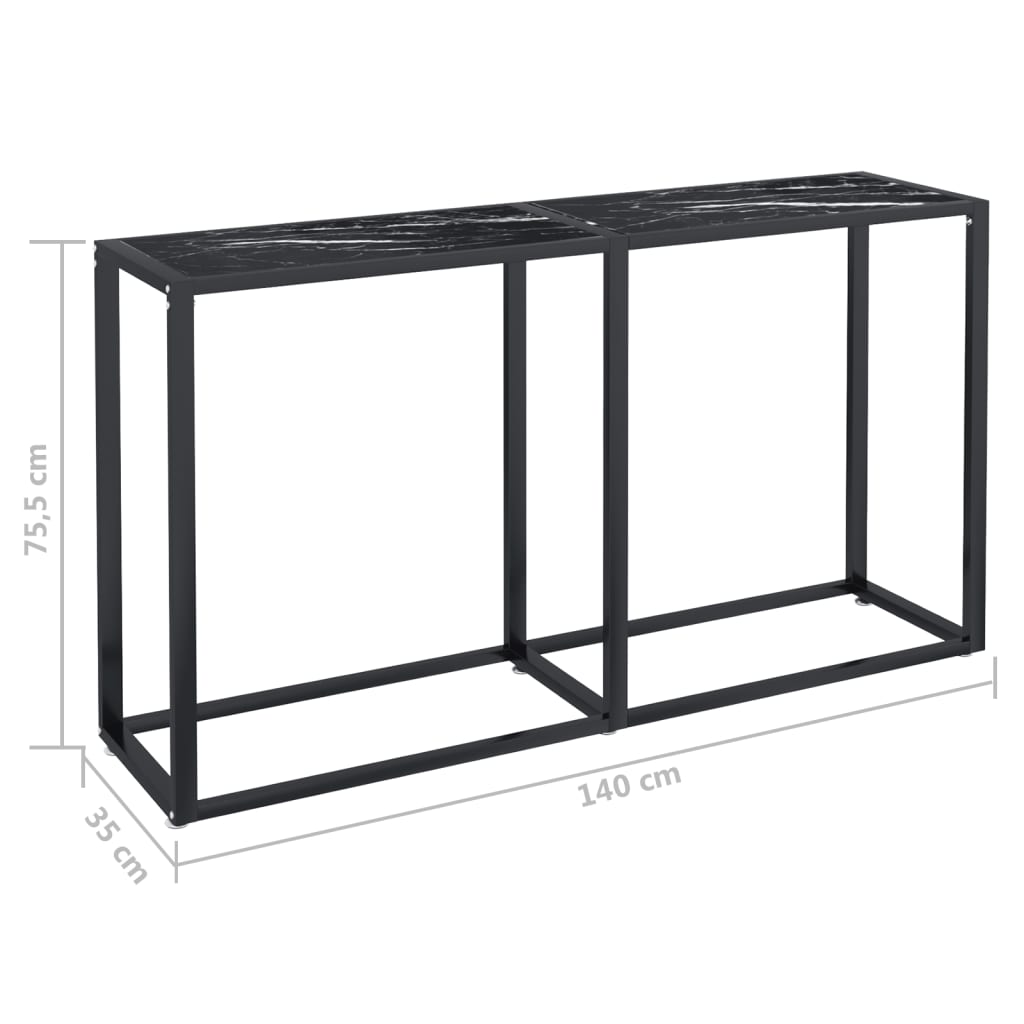 vidaXL Konsollbord svart marmor 140x35x75,5 cm herdet glass