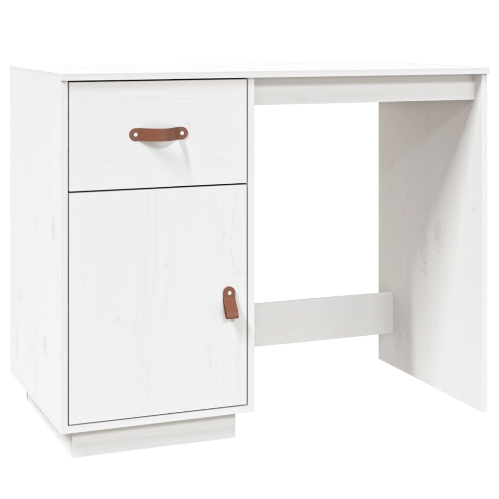 Skrivebord med skap hvit 135x50x75 cm heltre furu