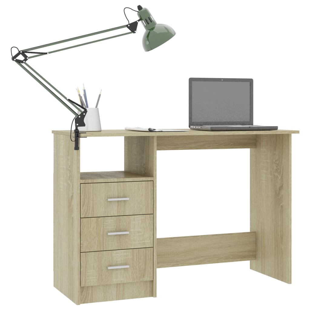 vidaXL Skrivebord med skuffer sonoma eik 110x50x76 cm sponplate