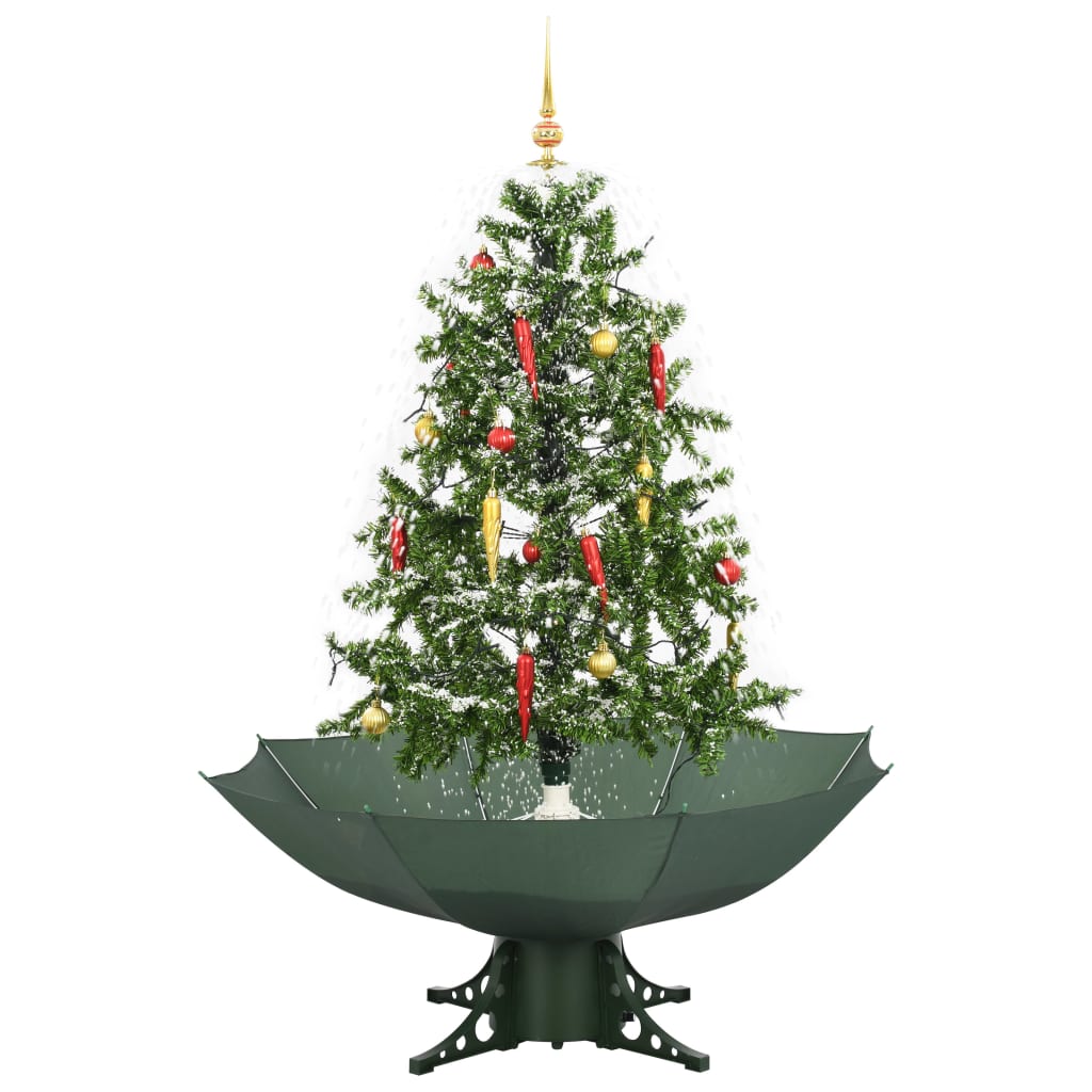 vidaXL Kunstig juletre med snø og paraplybase grønn 140 cm