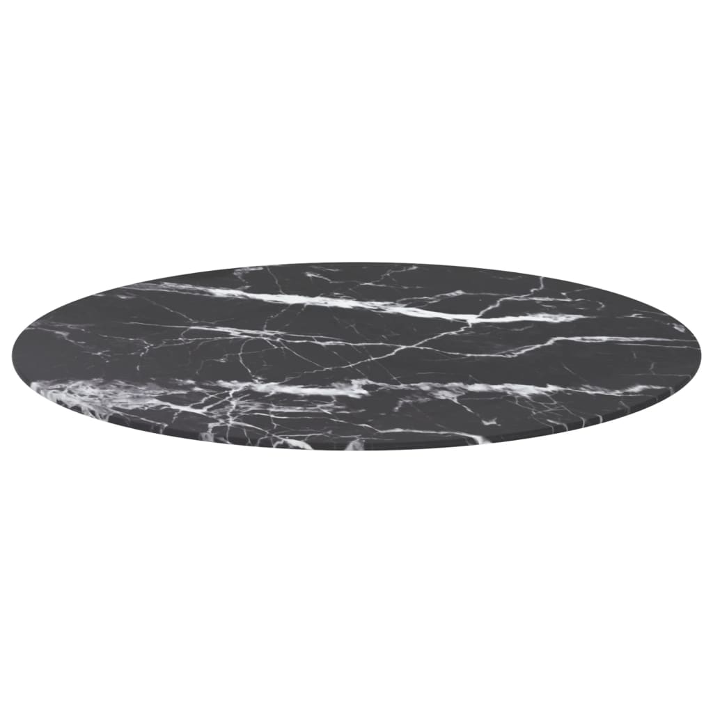 vidaXL Bordplate svart Ø80x1 cm herdet glass med marmor design