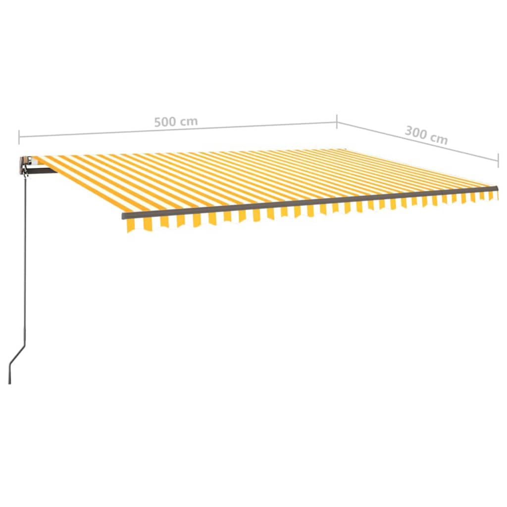 vidaXL Manuell uttrekkbar markise med LED 5x3 m gul og hvit
