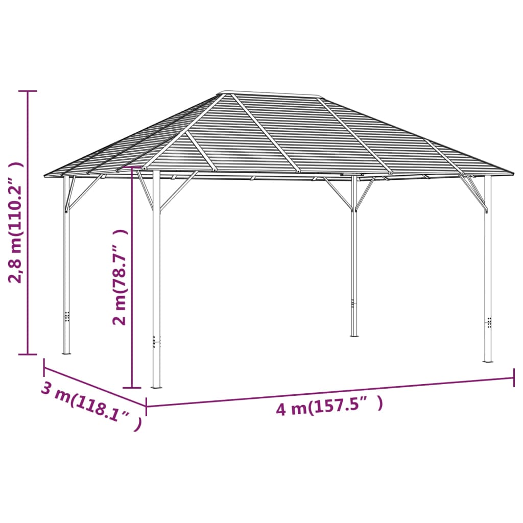 vidaXL Paviljong med tak 4x3 m antrasitt