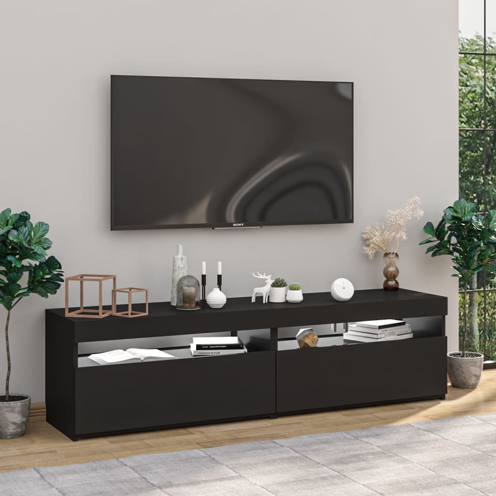 vidaXL TV-benker 2 stk med LED-lys svart 75x35x40 cm