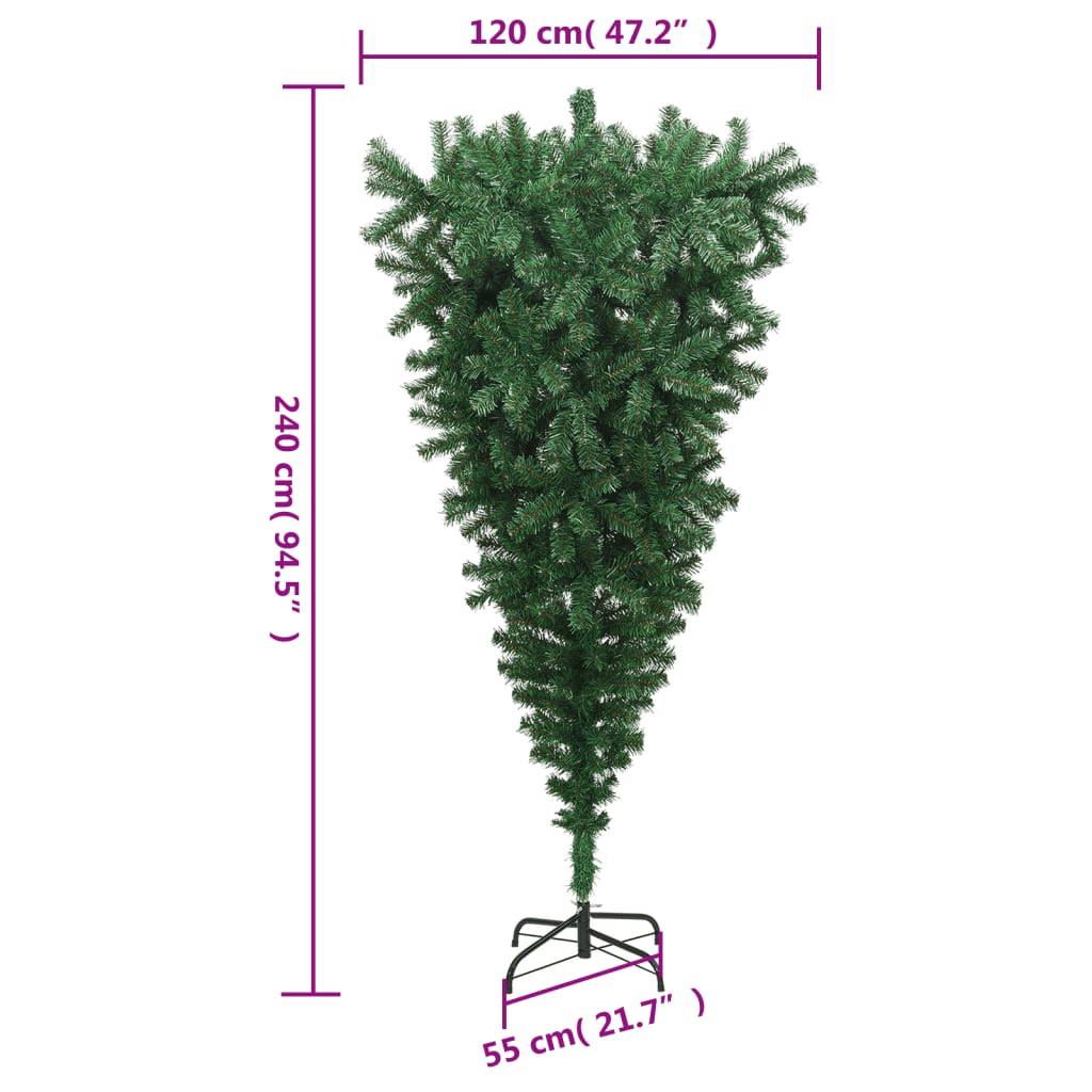 vidaXL Opp-ned kunstig juletre med stativ grønt 240 cm