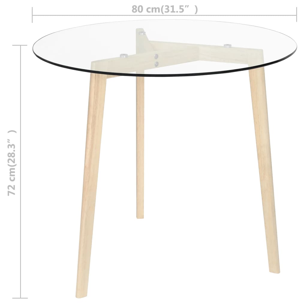 vidaXL Spisebord gjennomsiktig 80 cm herdet glass