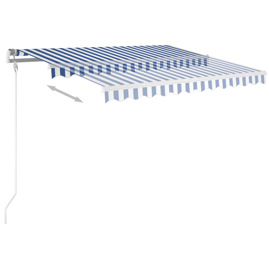 vidaXL Manuell uttrekkbar markise med stolper 3,5x2,5 m blå og hvit