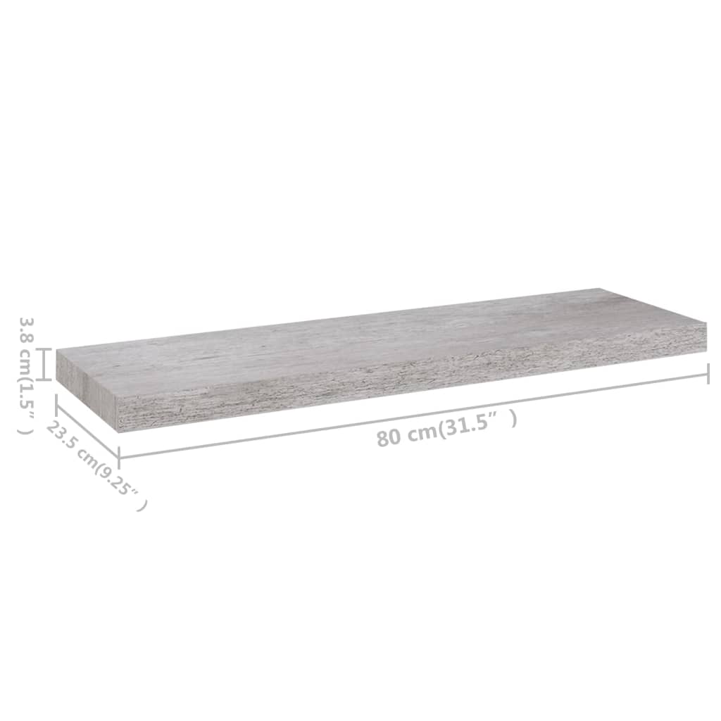 vidaXL Flytende vegghyller 4 stk betonggrå 80x23,5x3,8 cm MDF
