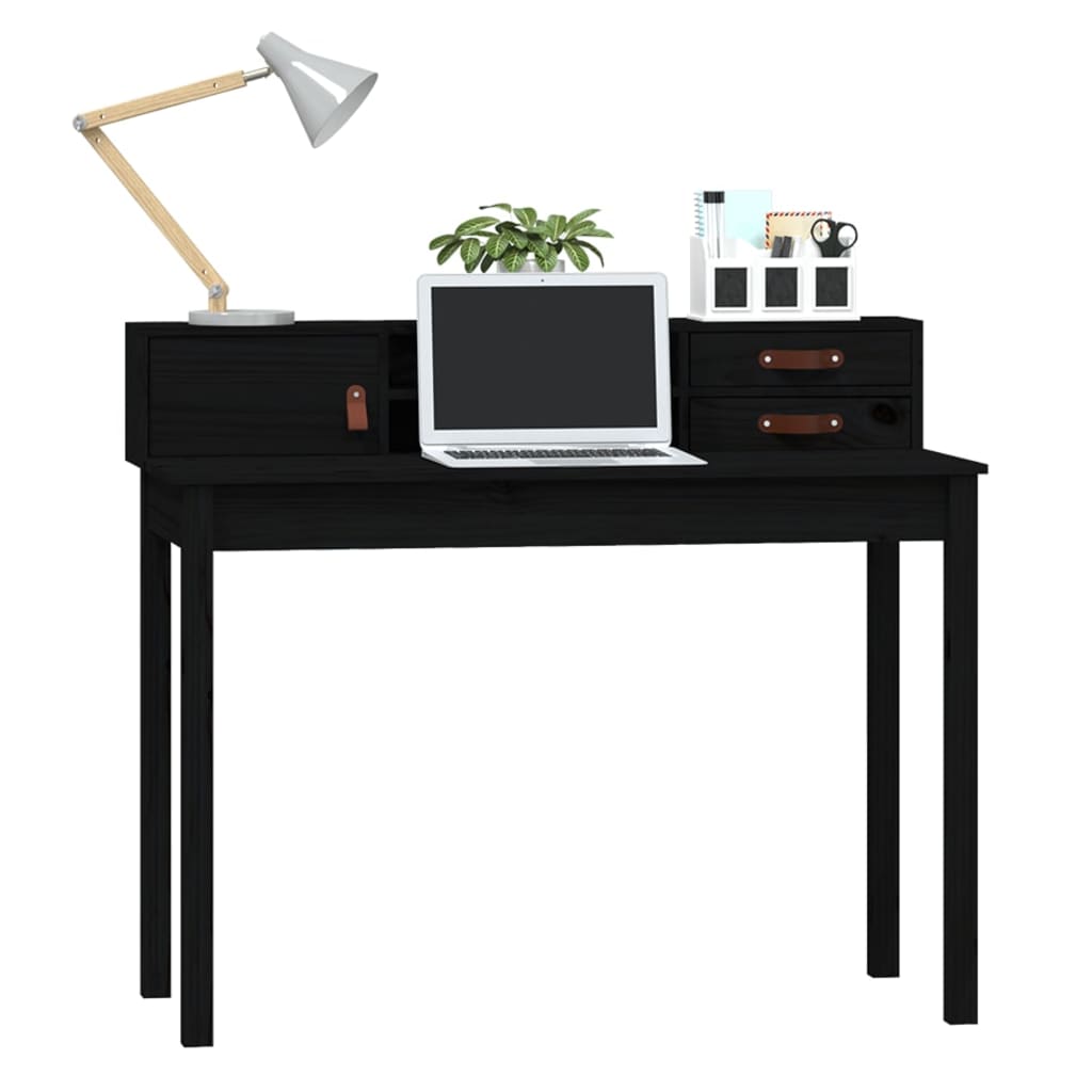vidaXL Skrivebord svart 110x50x93 cm heltre furu