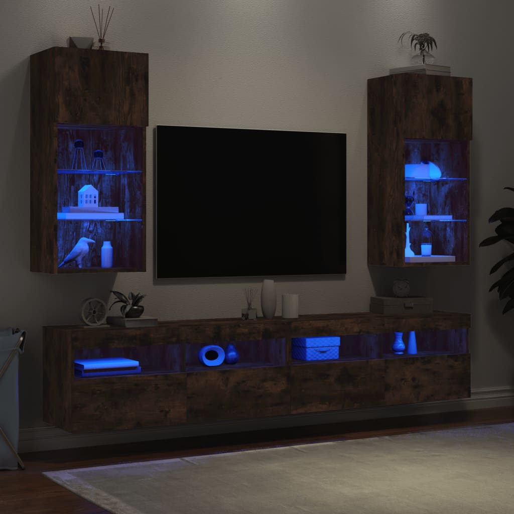 vidaXL TV-benker med LED-lys 2 stk røkt eik 40,5x30x90 cm