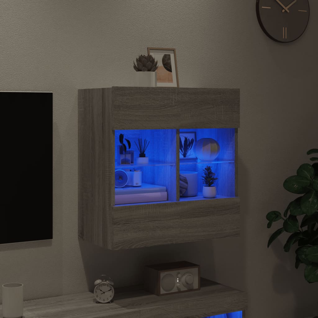vidaXL Vegghengt TV-benk med LED grå sonoma 58,5x30x60,5 cm