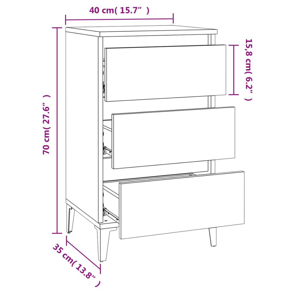 vidaXL Nattbord høyglans hvit 40x35x70 cm konstruert tre