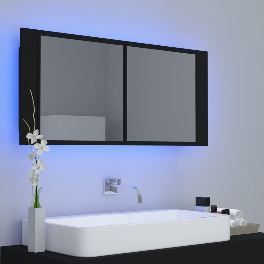 vidaXL LED-speilskap til baderom svart 100x12x45 cm akryl