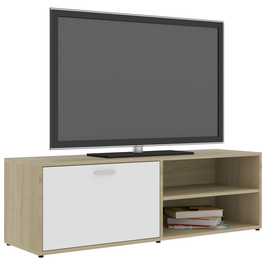 vidaXL TV-benk hvit og sonoma eik 120x34x37 cm sponplate