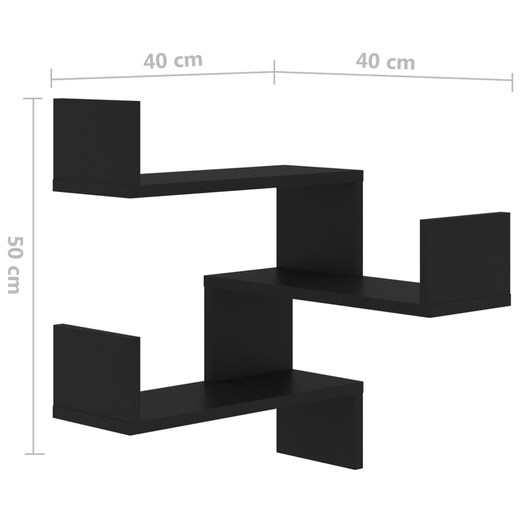vidaXL Veggmontert hjørnehylle svart 40x40x50 cm sponplate