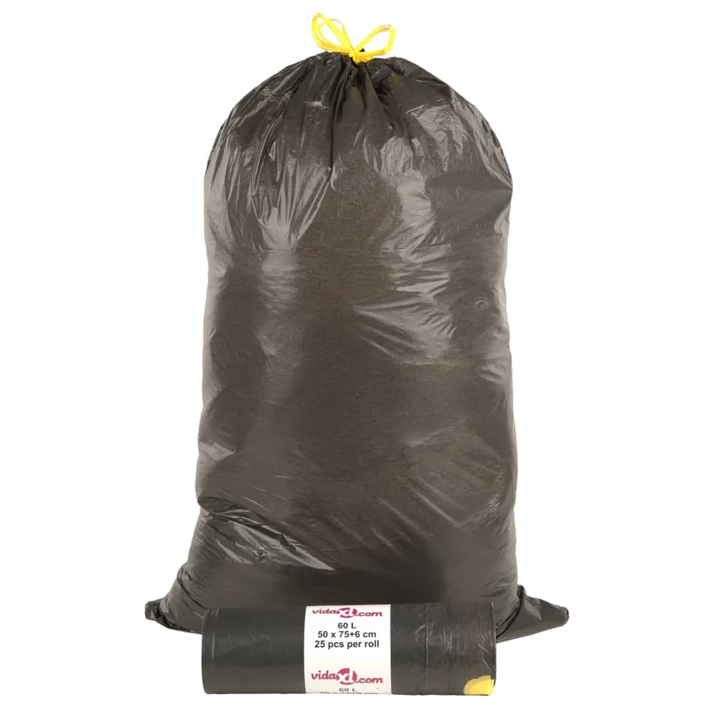 vidaXL Søppelposer med snorer 250 stk svart 60 L