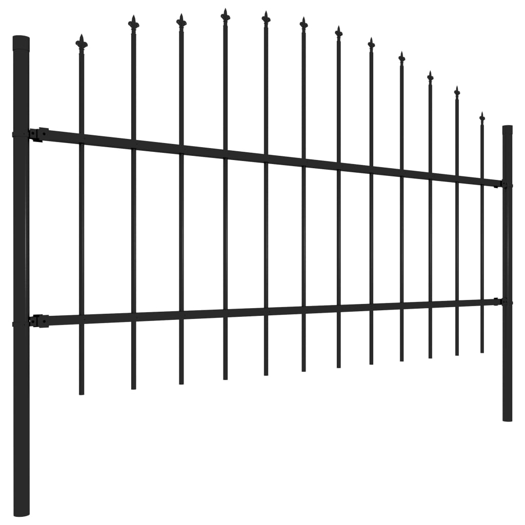 vidaXL Hagegjerde med spydtopp stål (0,75-1)x3,4 m svart