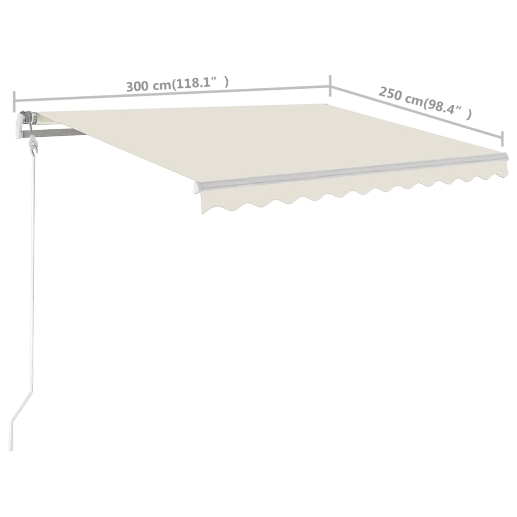 vidaXL Manuell uttrekkbar markise med stolper 3x2,5 m kremhvit