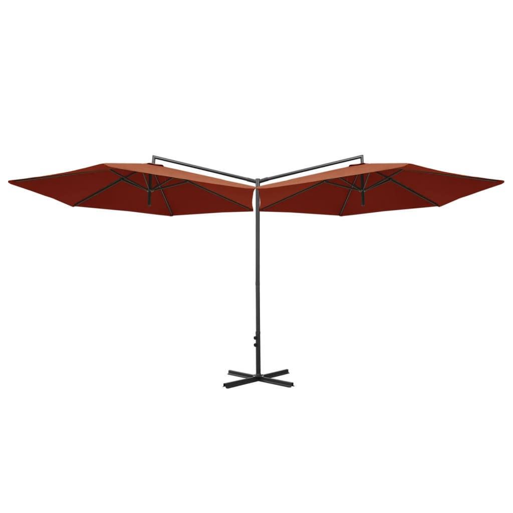 vidaXL Dobbel parasoll med stålstolpe terrakotta 600 cm