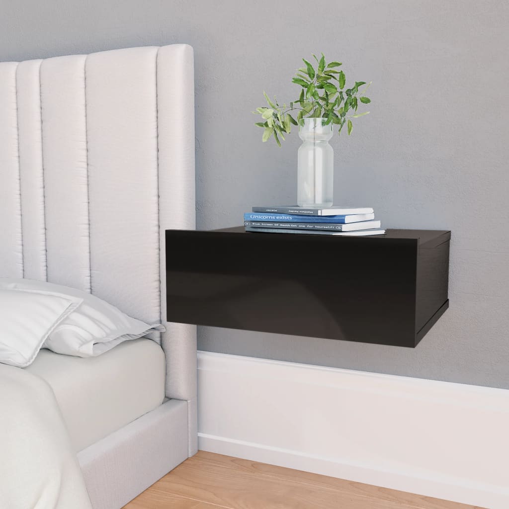 vidaXL Flytende nattbord høyglans svart 40x30x15 cm sponplate