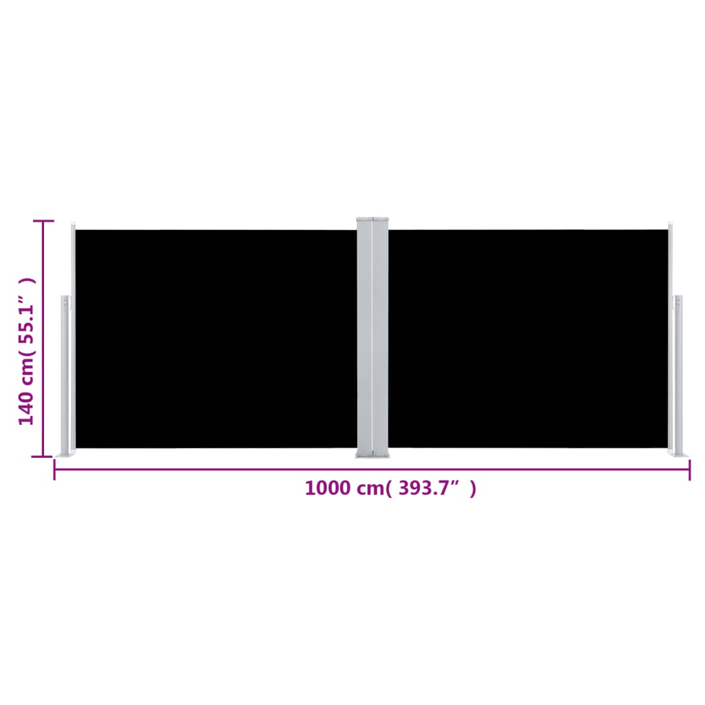 vidaXL Uttrekkbar sidemarkise 140x1000 cm svart