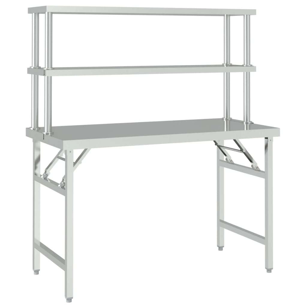 vidaXL Arbeidsbord for kjøkken overhylle 120x60x145 cm rustfritt stål