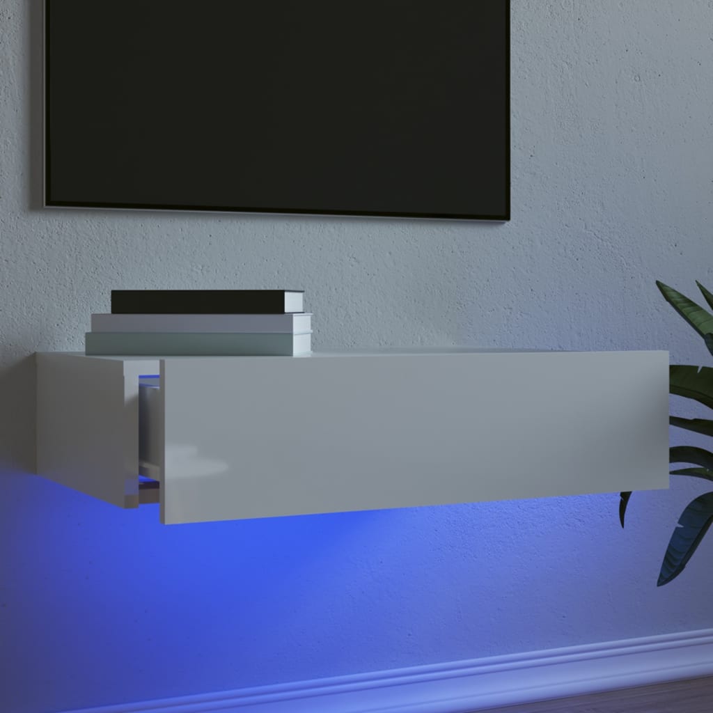 vidaXL TV-benk med LED-lys høyglans hvit 60x35x15,5 cm