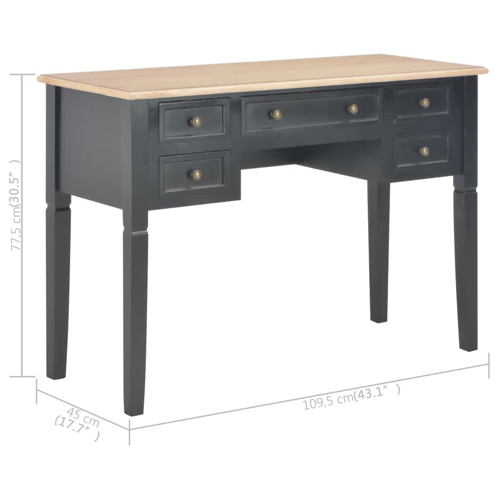 vidaXL Skrivebord svart 109,5x45x77,5 cm tre