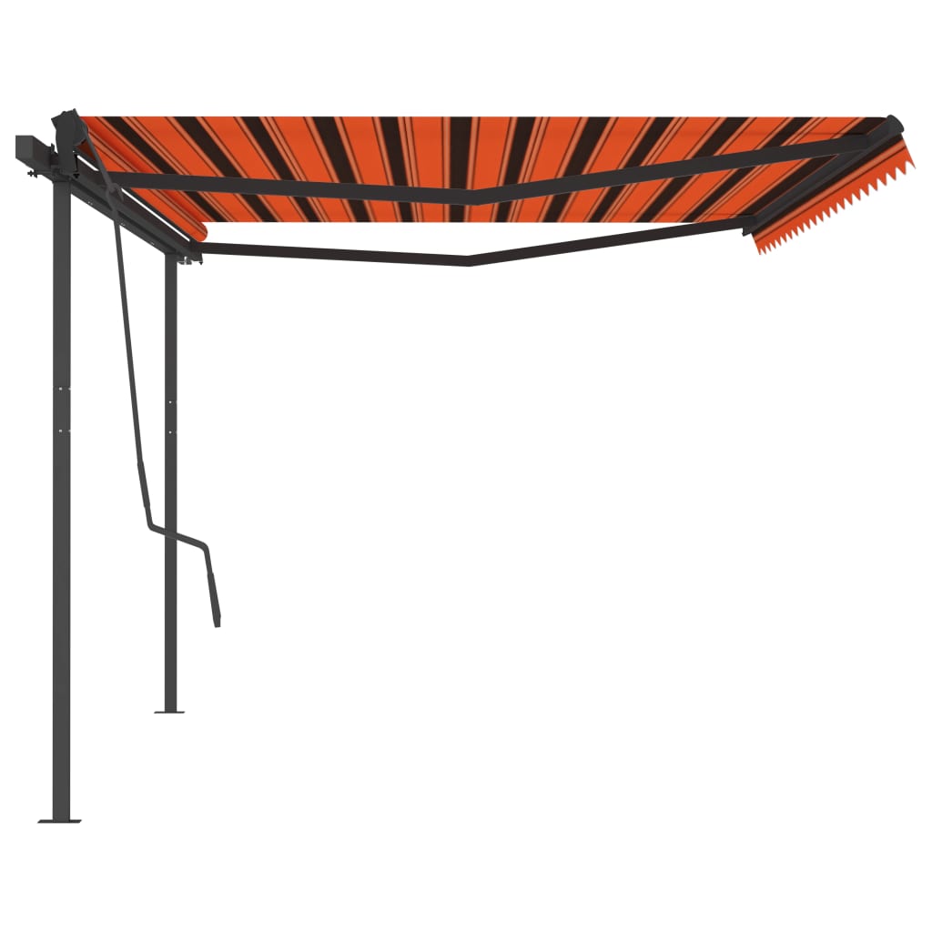 vidaXL Manuell uttrekkbar markise med stolper 5x3,5 m oransje og brun