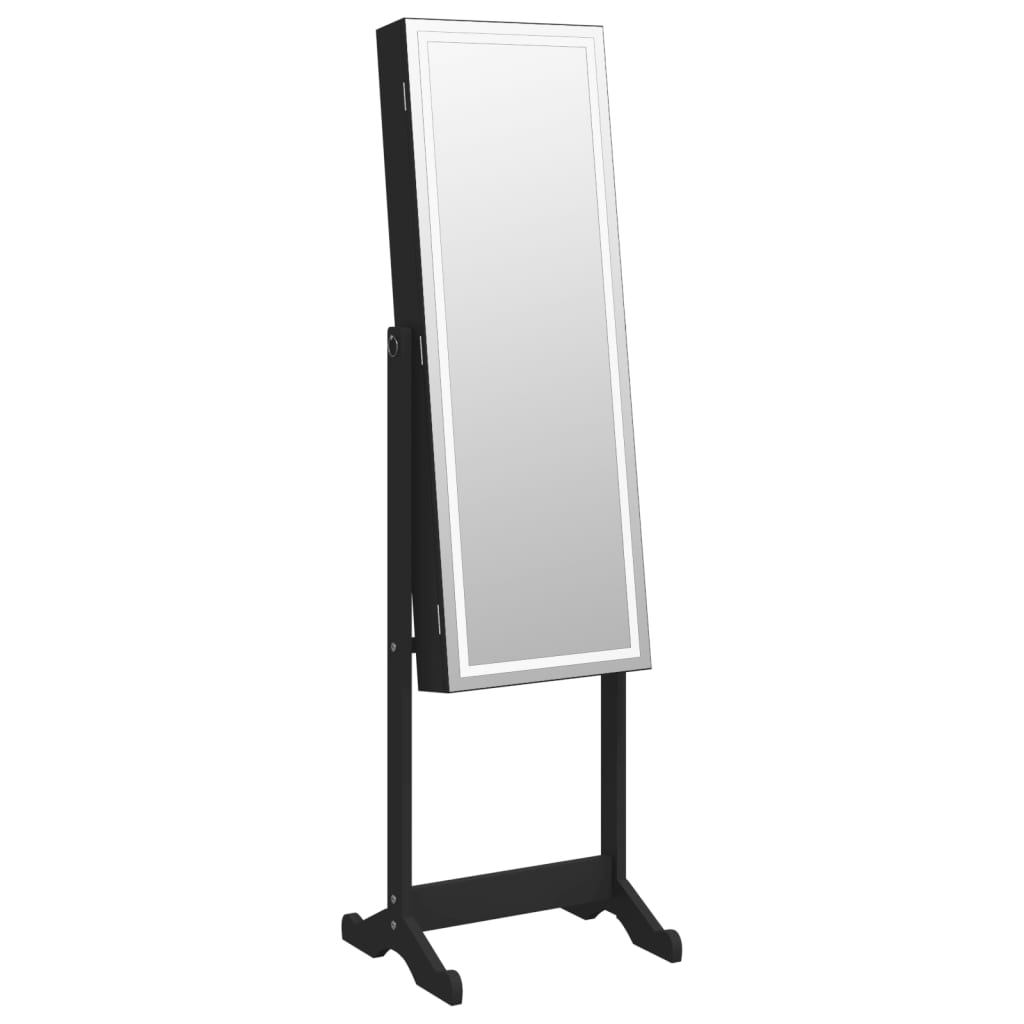 vidaXL Smykkeskap med speil og LED-lys frittstående svart