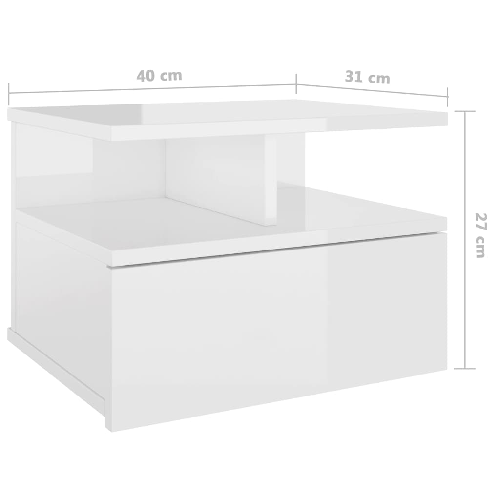 vidaXL Flytende nattbord 2 stk høyglans hvit 40x31x27 cm sponplate