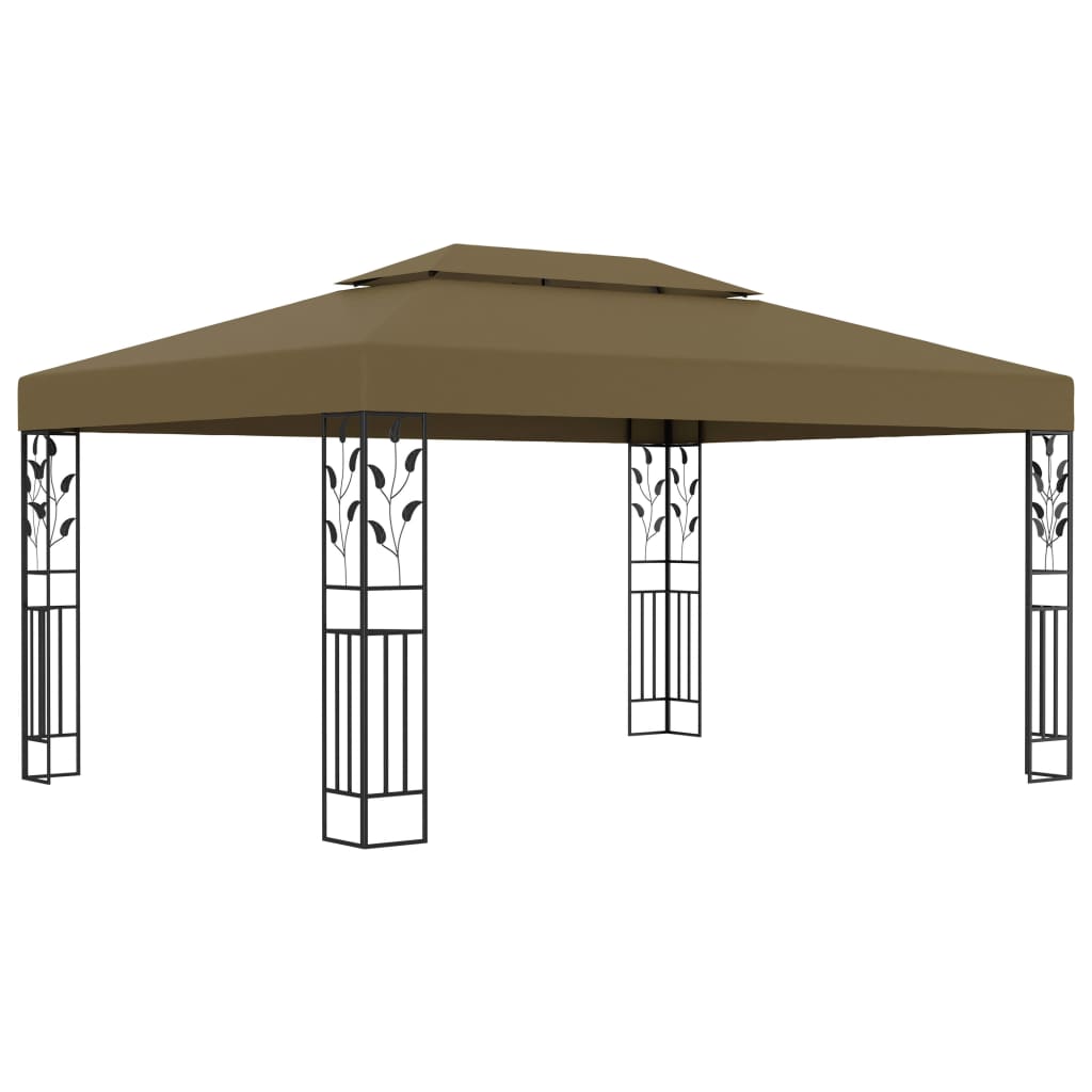 vidaXL Paviljong med dobbelt tak og LED-lysslynge 3x4 m gråbrun