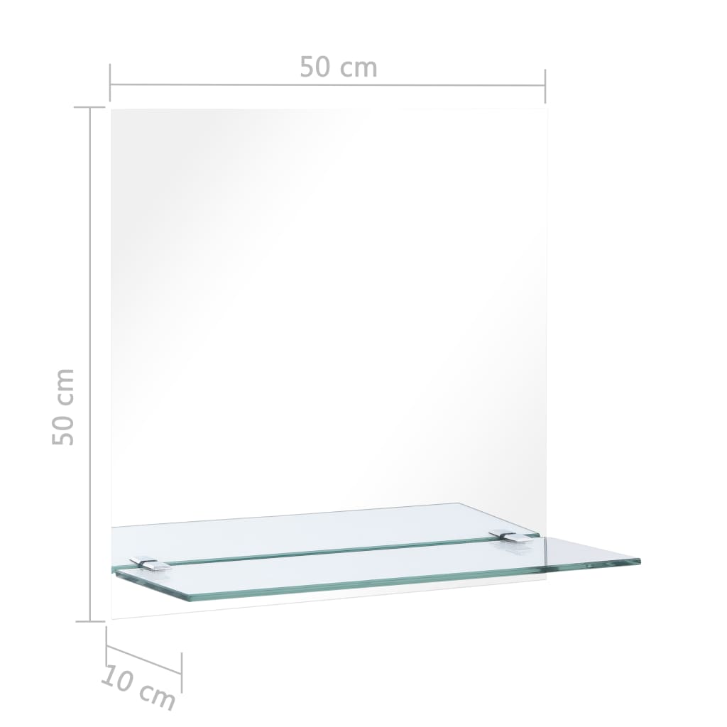vidaXL Veggspeil med hylle 50x50 cm herdet glass