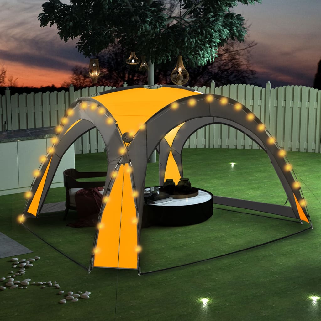 vidaXL Partytelt med LED og 4 sidevegger 3,6x3,6x2,3 m gul